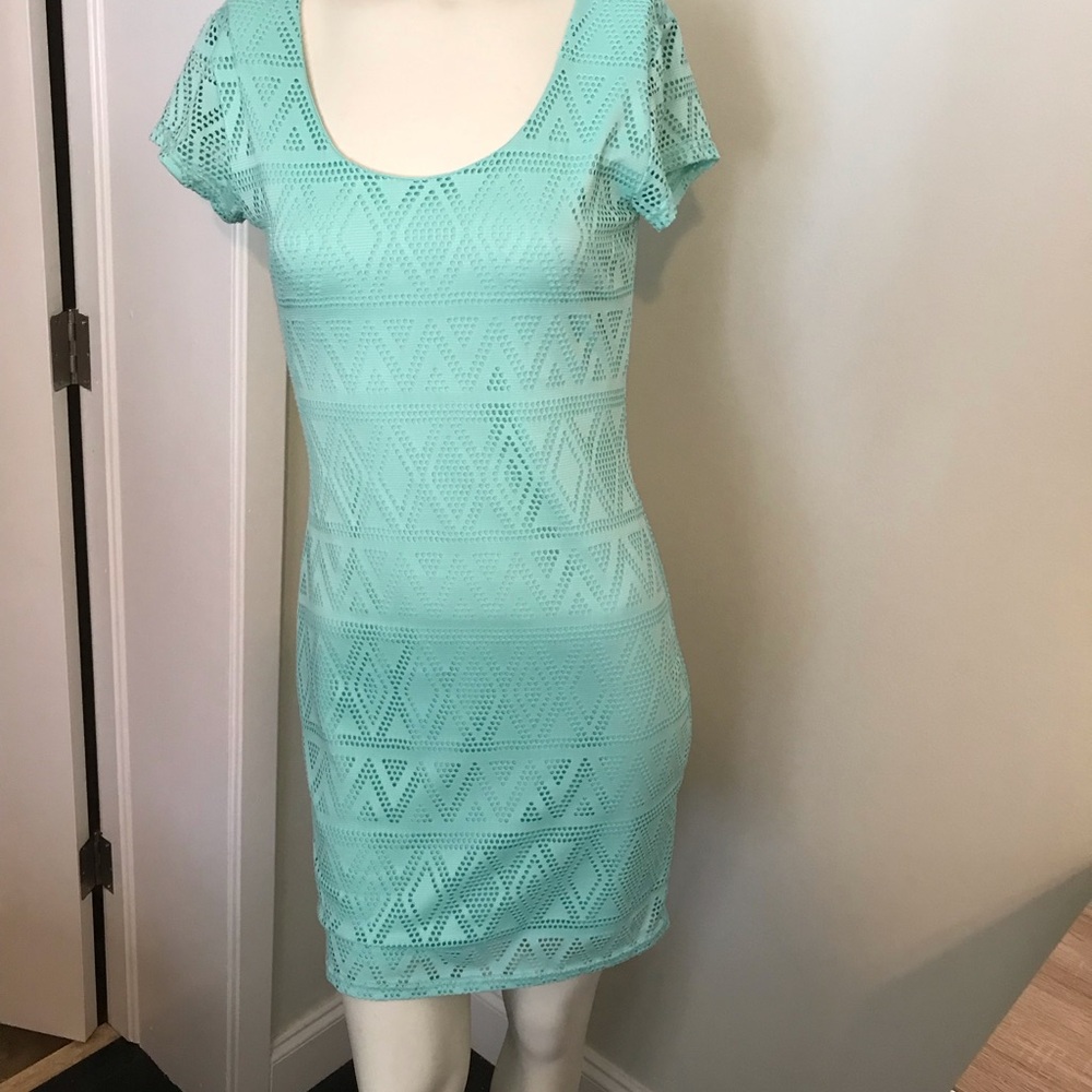 Derek Heart Mini Dress in Mint Green with Lace Detailing